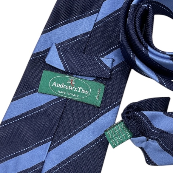 ANDREWS XL Navy/Blue Striped Silk LUXURY Tie ITALY - Picture 4 of 5